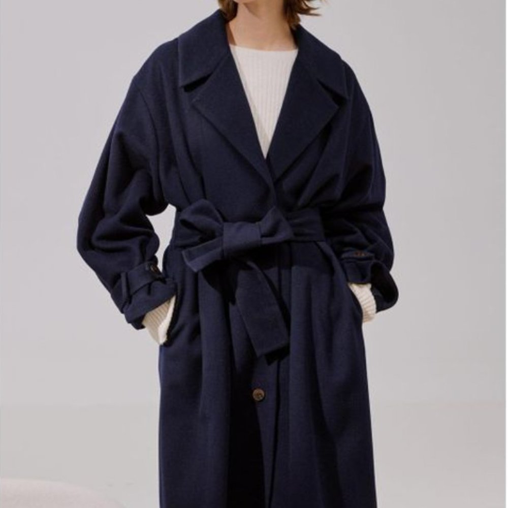 Wool Cashmere Wrap Coat - Navy NWT